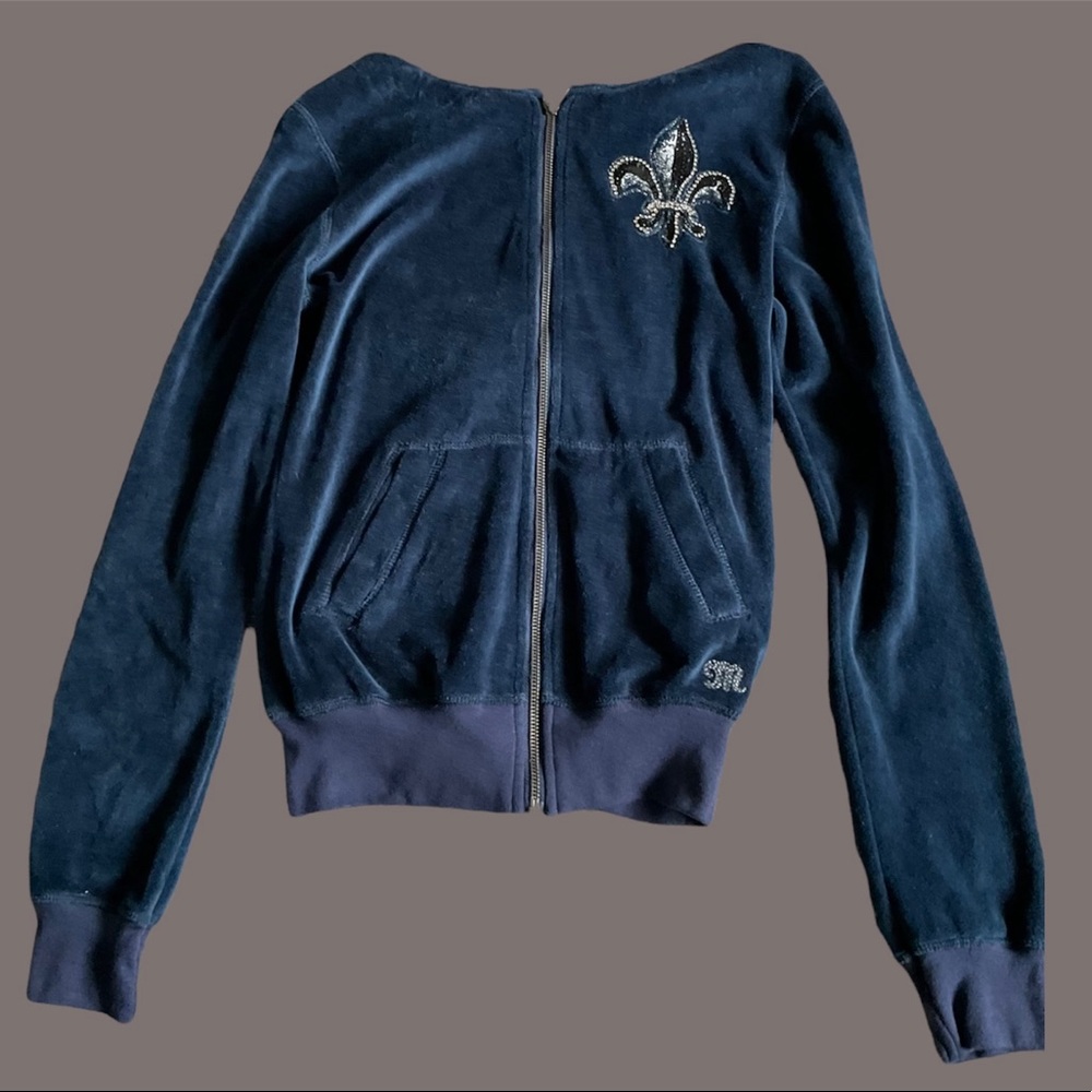 Miss me Velour Navy Blue Rhinestone/Studded Jacket Sz Medium